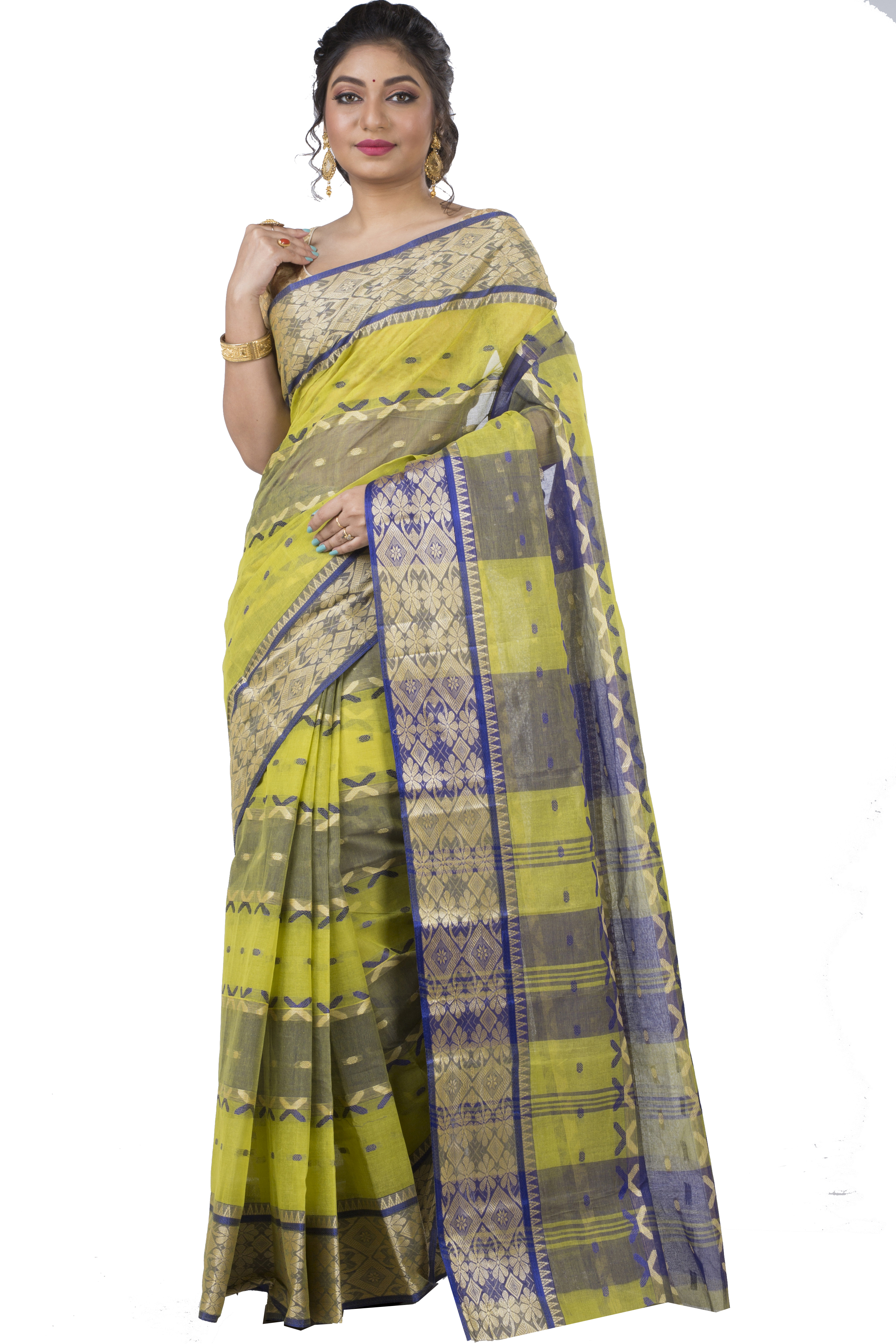 Green Pure Cotton SonaJhuri Desiging Tant Saree (117)